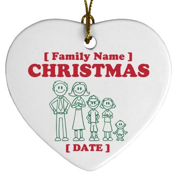 Family Christmas Ornament Porcelain Heart Ornament