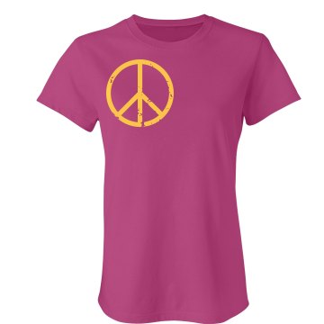 Peace And Love Distressed Junior Fit Bella Sheer Longer Length Rib Tee