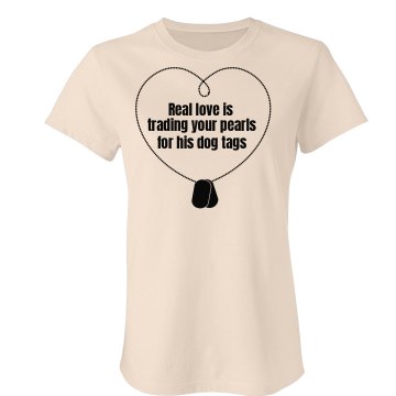 Real Love is Dog Tags Junior Fit Bella Crewneck Jersey Tee