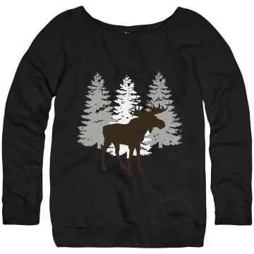 Distressed Moose Junior Fit Bella Triblend Slouchy Wideneck Sweatshirt