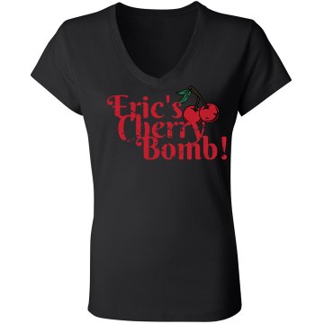 Eric's Cherry Bomb Junior Fit Bella Sheer Longer Length Rib V-Neck Tee 