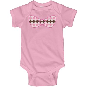 Brown & Pink Bow Tie Infant Rabbit Skins Lap Shoulder Creeper