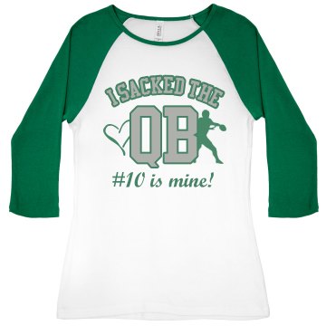 I Sacked the QB Junior Fit Bella 1x1 Rib 3/4 Sleeve Raglan Tee
