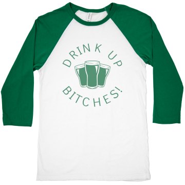 Drink Up Patty Bitches Junior Fit Bella 1x1 Rib Cap Sleeve Raglan Tee
