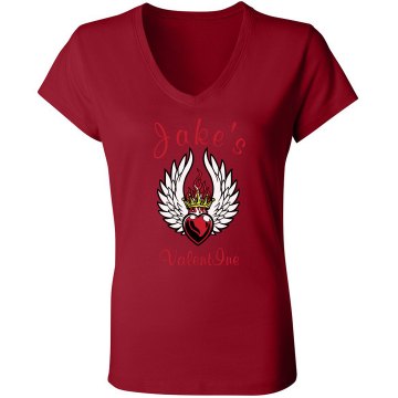 Valentine Wings Junior Fit Bella Long Sleeve Sheer Longer Length Rib V-Neck Tee
