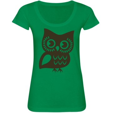 Owl Graphic Top Junior Fit Bella Long Sleeve Sheer Longer Length Rib V-Neck Tee