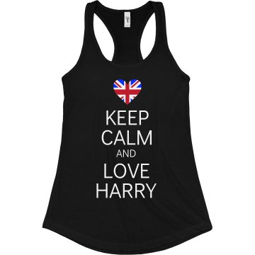 Keep Calm & Love Harry Junior Fit Bella Sheer Longer Length Rib Racerback Tank Top