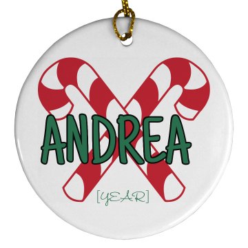 Candy Cane Ornament Porcelain Circle Ornament