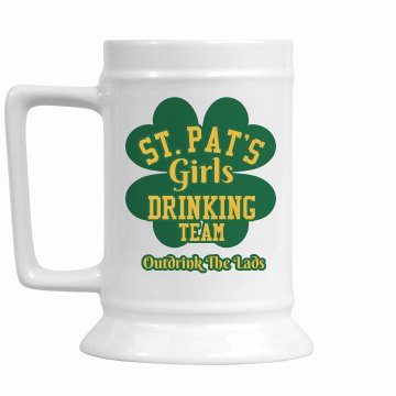 St. Patty Lassie Team 28oz Gold Trim Ceramic Stein