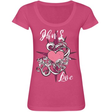 Distressed Spiked Heart Junior Fit Bella Sheer Longer Length Scoopneck Tee