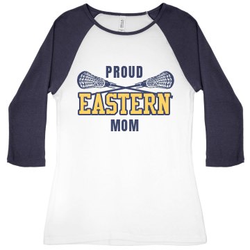 Proud Lacrosse Mom Junior Fit Bella 1x1 Rib 3/4 Sleeve Raglan Tee