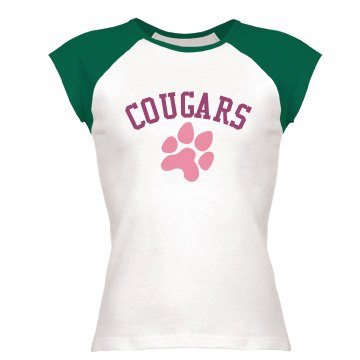 Cougars Junior Fit Bella 1x1 Rib Cap Sleeve Raglan Tee