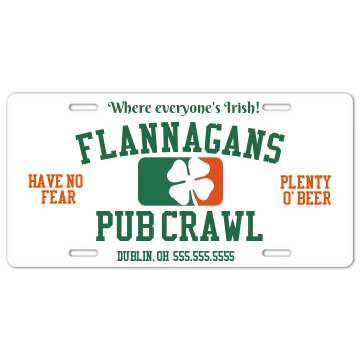 Pub Crawl License License Plate
