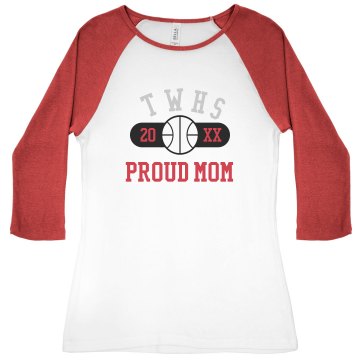 TWHS Basketball Mom  Junior Fit Bella 1x1 Rib 3/4 Sleeve Raglan Tee