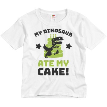 Dinosaur Birthday Cake Youth Basic Gildan Ultra Cotton Crew Neck Tee