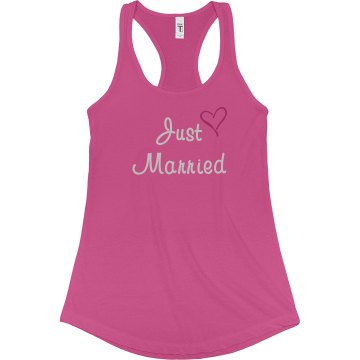 Just Married Rhinestone Junior Fit Bella Sheer Longer Length Rib Racerback Tank Top