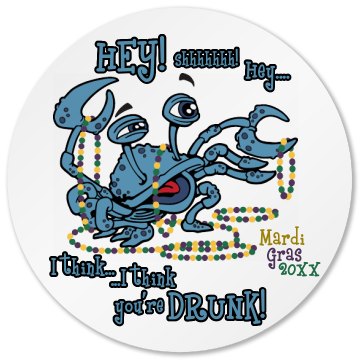 Mardi Gras Drunk Crab Round Plastic Coaster with Cork Back