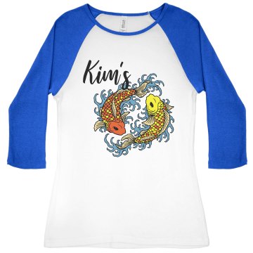 Kim's Fish Market Junior Fit Bella 1x1 Rib 3/4 Sleeve Raglan Tee