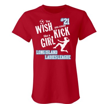 Soccer League with Number Junior Fit Bella Crewneck Jersey Tee