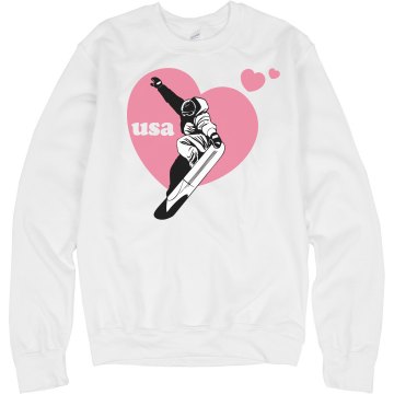 USA Snowboard Heart Junior Fit Bella Crewneck Jersey Tee
