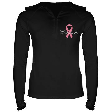 Breast Cancer Survivor Junior Fit Bella Long Sleeve 1/2 Zip Hooded Pullover Tee