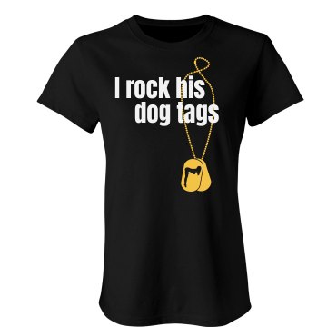 I Rock His Dog Tags Junior Fit Bella Sheer Longer Length Rib Tee