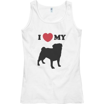 I Heart My Pug Junior Fit Bella Sheer Longer Length Rib Tank Top