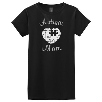 Autism Mom Rhinestone Misses Relaxed Port & Company Essential Tee