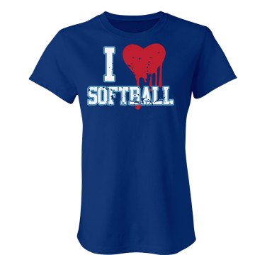 I Love Softball Distress Junior Fit Bella Crewneck Jersey Tee