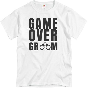 Game Over Groom Cuffs Unisex Basic Gildan Heavy Cotton Crew Neck Tee