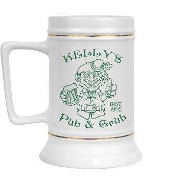 Kelly's Pub Stein 28oz Gold Trim Ceramic Stein