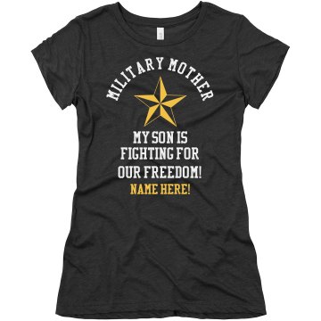 Proud Army Mom Junior Fit Bella Long Sleeve Crewneck Jersey Tee