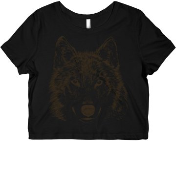 Wolf Graphic on Coral Misses Bella Flowy Boxy Lightweight Crop Tee