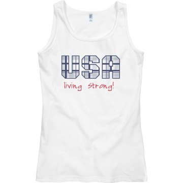 USA is Living Strong! Junior Fit Bella Sheer Longer Length Rib Tank Top