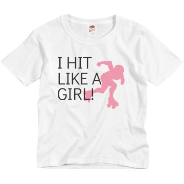 I Hit Like A Girl Youth Bella Girl 1x1 Rib Cap Sleeve Tee