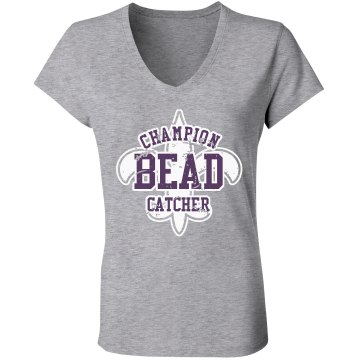 Mardi Gras Bead Catcher Junior Fit Bella V-Neck Jersey Tee
