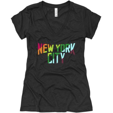New York Gay Marriage Junior Fit Bella Triblend Deep V Neck Tee