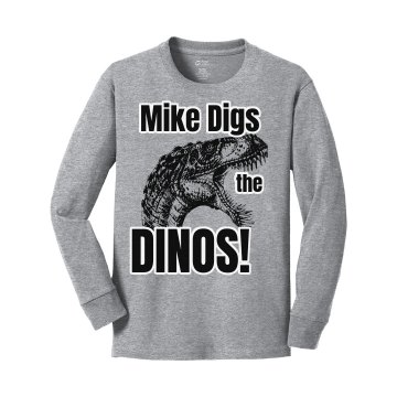 Mike Likes Dinosaurs Youth Gildan Heavy Cotton Long Sleeve Tee