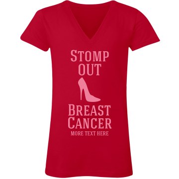Stomp Out Breast Cancer Junior Fit Bella Sheer Longer Length Rib V-Neck Tee 