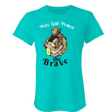 May God Protect the Brave Junior Fit Bella Sheer Longer Length Rib Tee