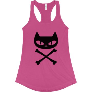 Kitty Cross Bones Junior Fit Bella Sheer Longer Length Rib Racerback Tank Top