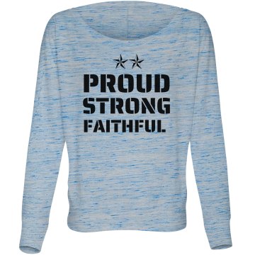 Proud Strong Faithful Junior Fit Bella Triblend Deep V Neck Tee