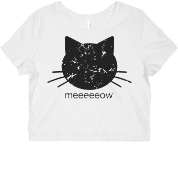 Meow Distressed Misses Bella Flowy Boxy Lightweight Crop Tee