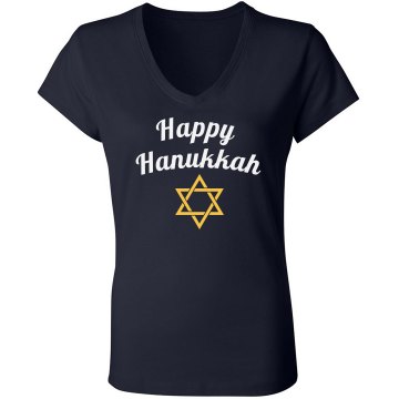 Hanukkah Festive Tee Junior Fit Bella Sheer Longer Length Rib V-Neck Tee 