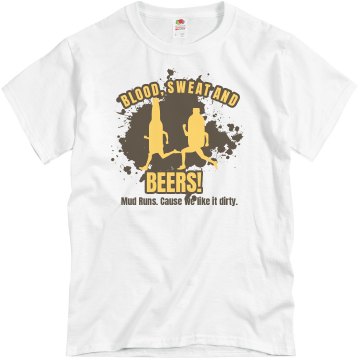 Mud Run Beer Run Unisex Basic Gildan Heavy Cotton Crew Neck Tee