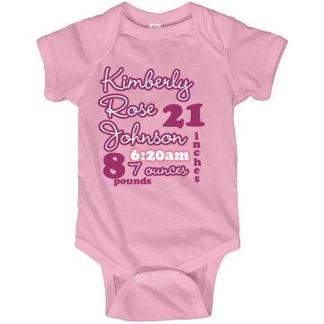 Pink Baby Info Onesie Infant Rabbit Skins Lap Shoulder Creeper