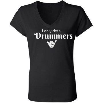 Date Drummers Rhinestones Junior Fit Bella Sheer Longer Length Rib V-Neck Tee 