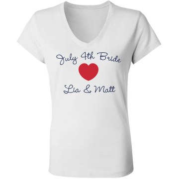 July 4th Bride Junior Fit Bella Sheer Longer Length Rib V-Neck Tee 