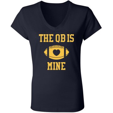 The Football QB is Mine Junior Fit Bella Sheer Longer Length Rib V-Neck Tee 