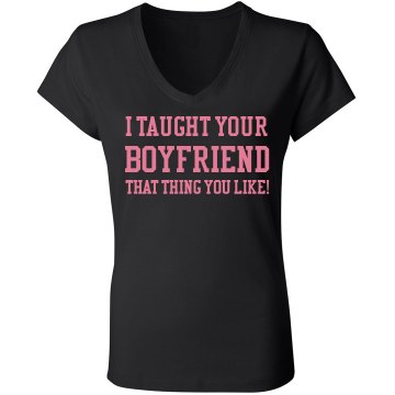 I Taught Your BF Junior Fit Bella Sheer Longer Length Rib V-Neck Tee 